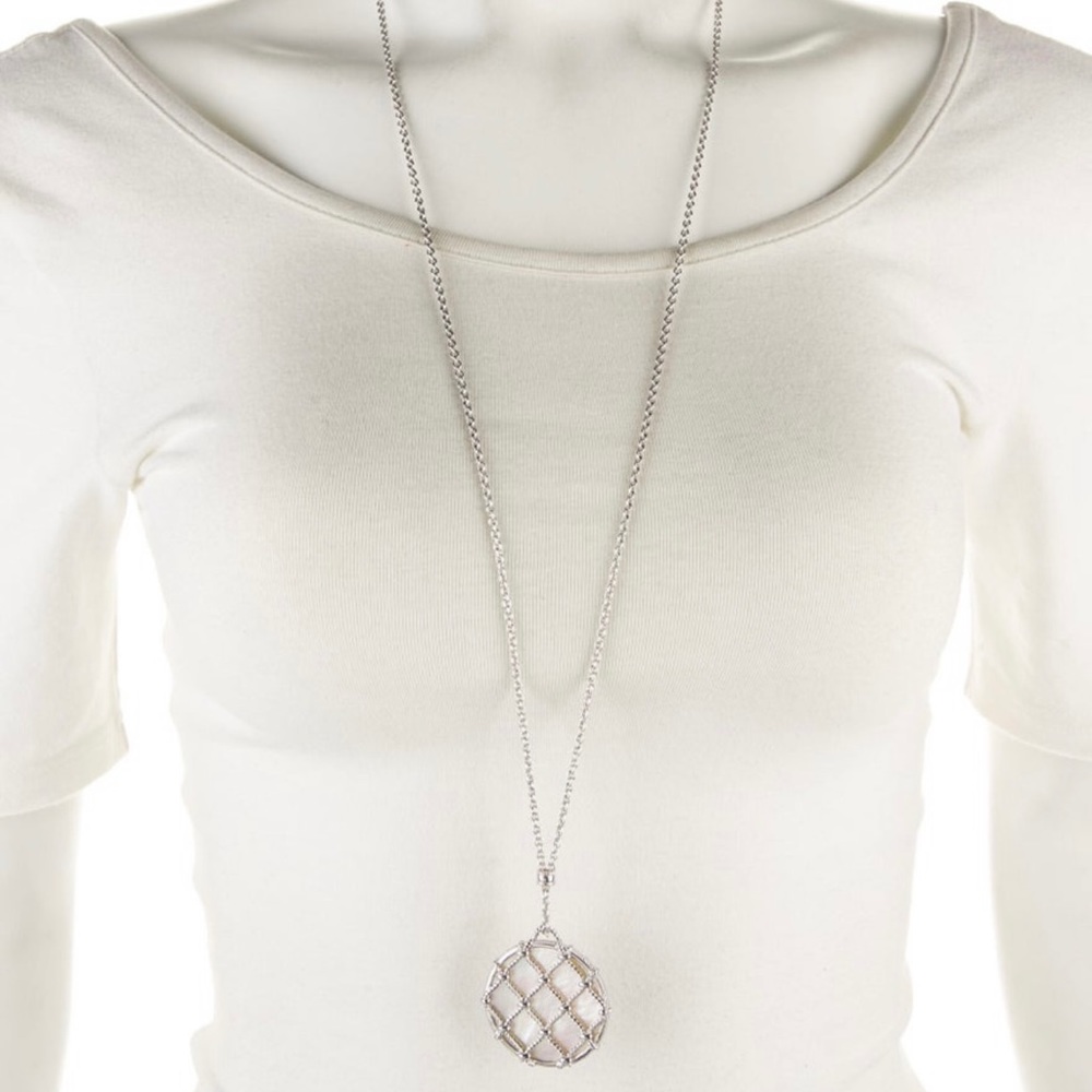 Judith Ripka sterling silver rhodium plated, Isola large mother of pearl pendant
